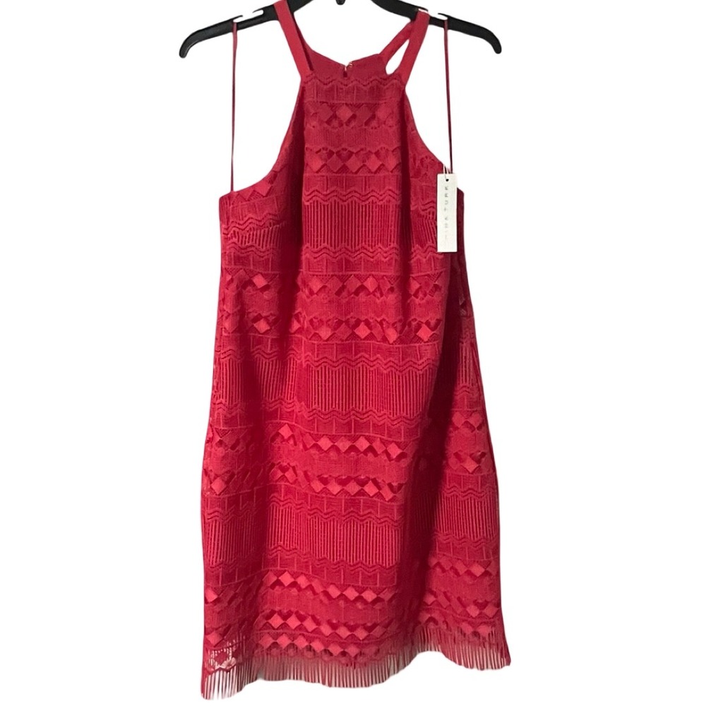 NWT Trina Turk Pink Lace Overlay Halter Shift Mini Dress Women's Size 6